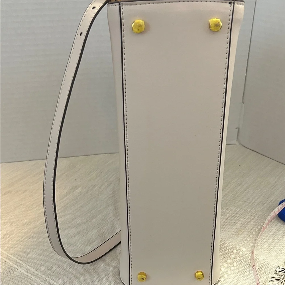 Tory Burch $700 Cream Eleanor Spazoletto Satchel with Gold Logo and Ribbon